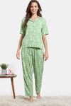 Zivame Floral Vines Woven Pyjama Set - Arcadian Green — thumbnail 2
